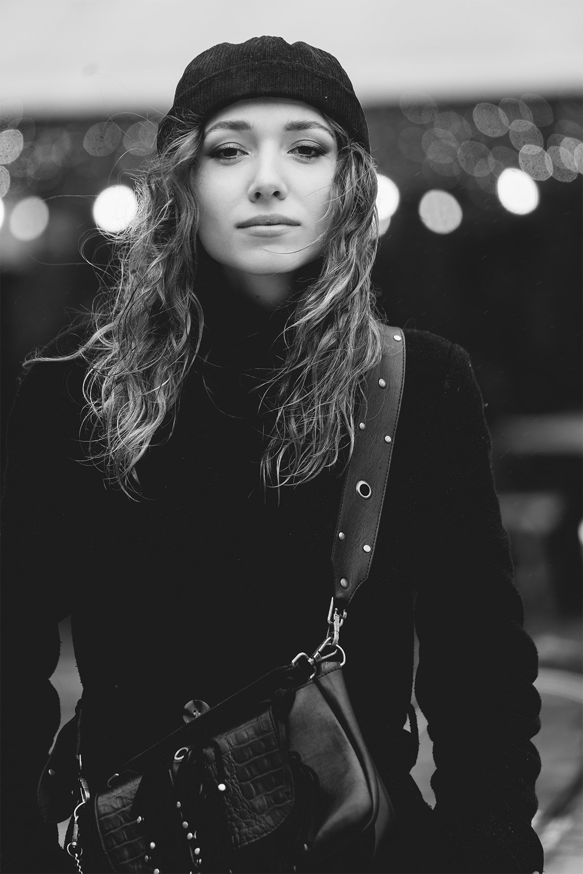 Portrait modèle noir et blanc bokeh hiver Paris photographe Cyril Steau